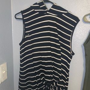 Blue and white camp hood